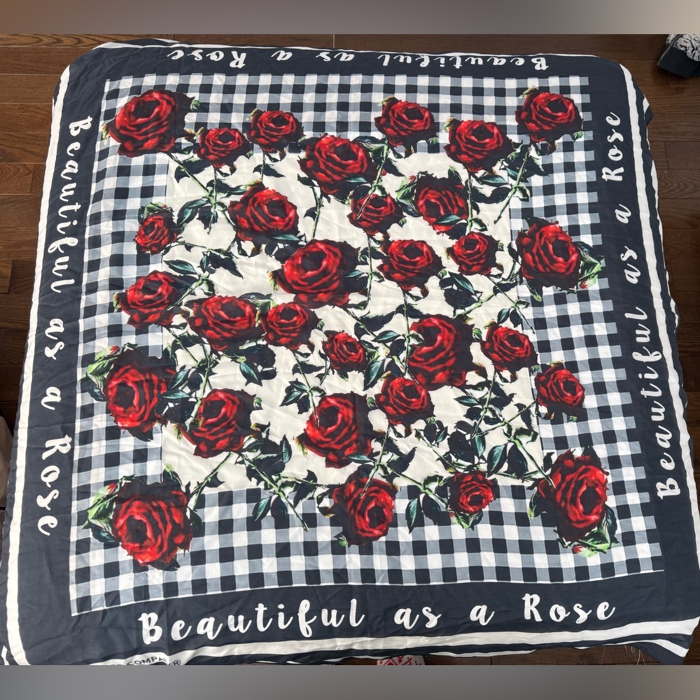 Clever Carriage Company Rose Patterned Scarf - Black and Red 💯 Silk